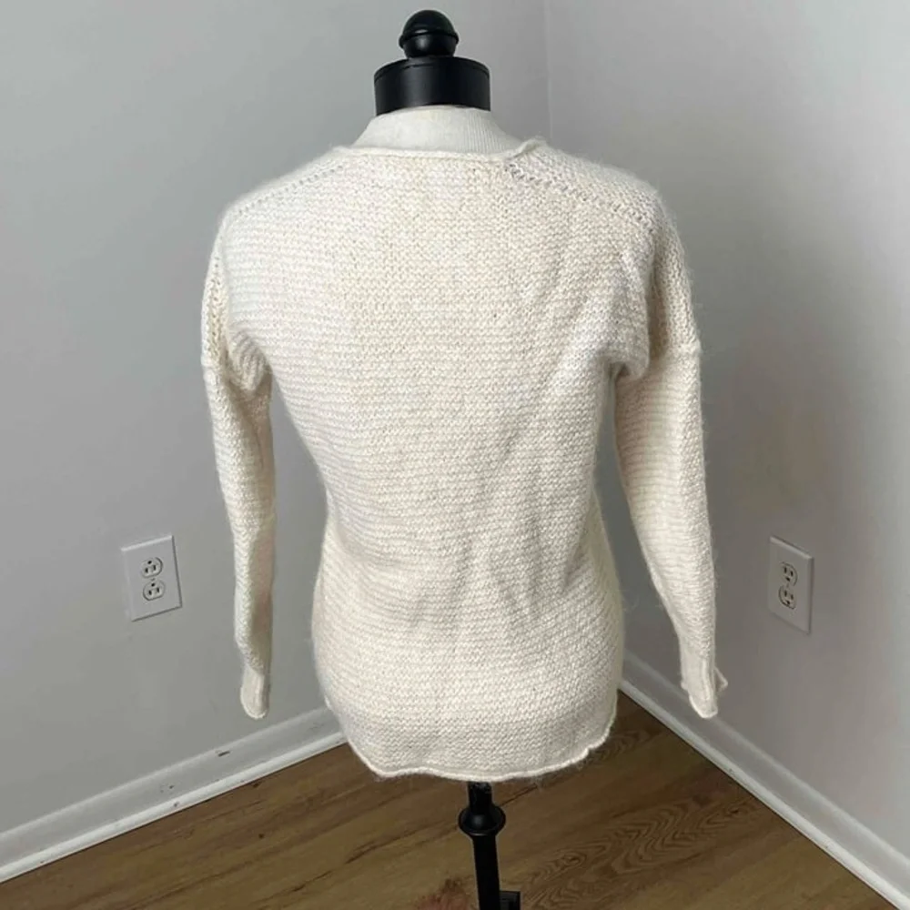 Free People All Mine Cream Alpaca Wool‎ V Neck Long Sleeve Tight Knit Sweater XS